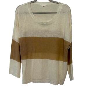 Women's Newbury Kustom  Tan & White Striped‎ Lightweight Pullover Sweater Size M